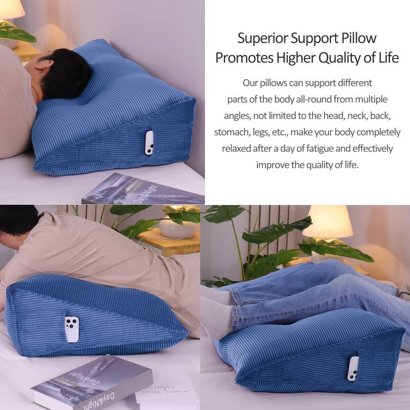 Corduroy Headboard Wedge Reading Pillow for Twin Dorm Bed & Daybed Side Back Support
