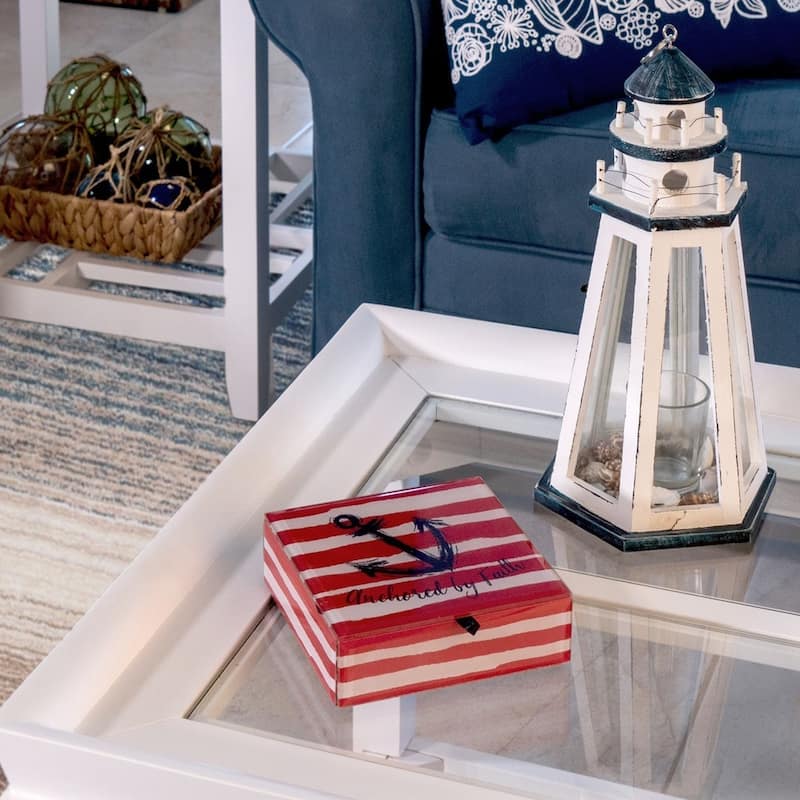 Red & White Stripe Anchored By Faith 4th of July Patriotic Decoration Trinket Box