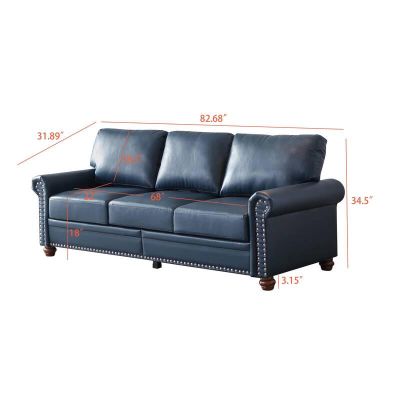 82.68" 3-Seater Sofa PU Leather Sofa with Storage, Solid Wood And Metal Frame, 6-Leg Support, Under-Seat Storage Boxes