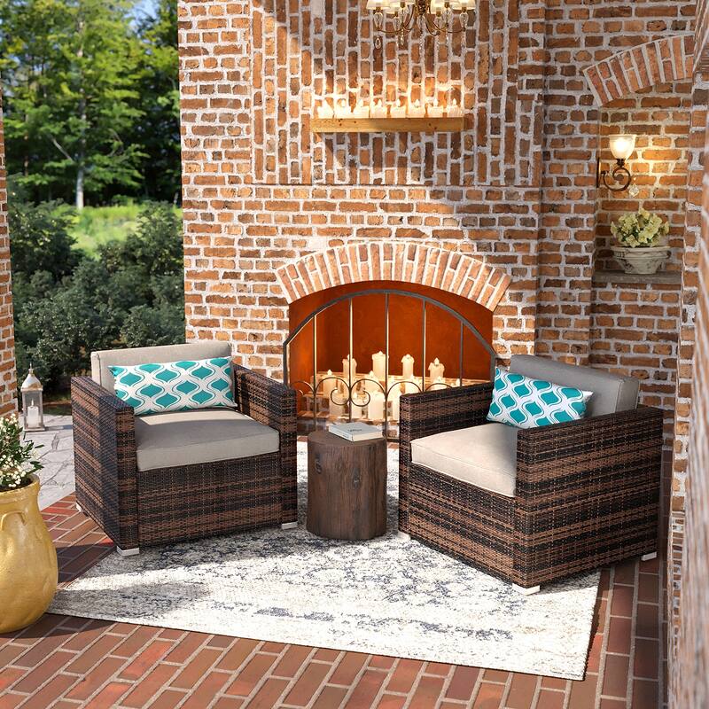 COSIEST 3-piece Patio Wicker Club Chairs with Cushions, Chat Set with Accent Side Table