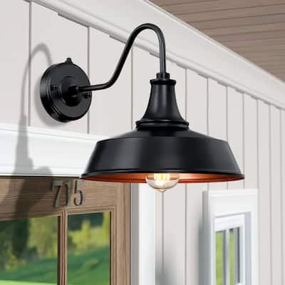 1-Light Black Dusk to Dawn Outdoor Wall Sconce Barn Light - 12"W