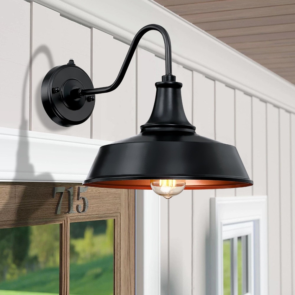 1-Light Black Dusk to Dawn Outdoor Wall Sconce Barn Light - 12"W