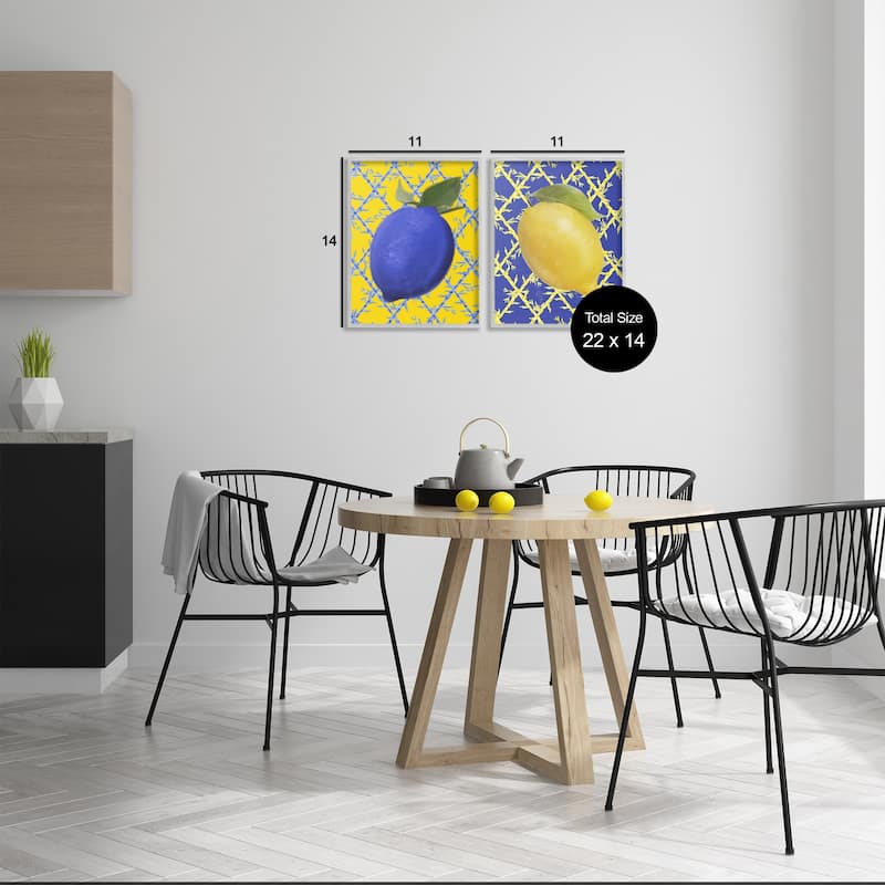 Stupell Bold Blue & Yellow Lemons Framed Giclee Art Design By Matthew Piotrowicz (Set of 2)