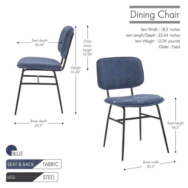 Porthos Home Efia Set of 2 Dining Chairs, Steel Frames, Armless