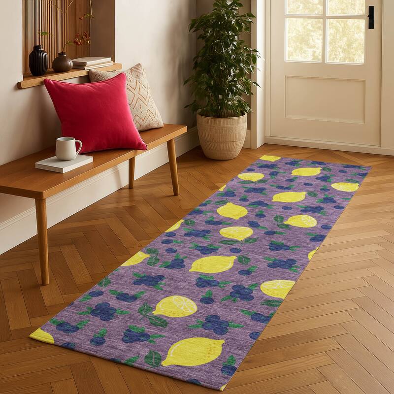 Machine Washable Indoor/ Outdoor Citrus Berry Chantille Rug