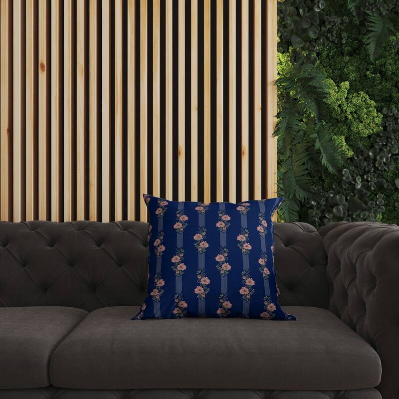 Blue And Pink Floral Luminosity Indoor/Outdoor Throw Pillow Zipper