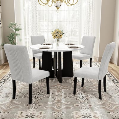 5-Piece Round Dining Table Set, 43-Inch Modern Dining Table And 4 Upholstered Chairs