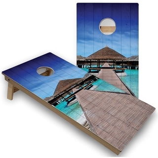 Solid Wood Cornhole Boards - Tropical Paradise Design