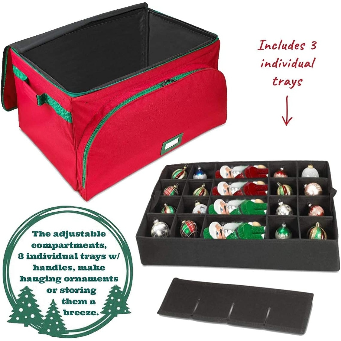 HOLDN' STORAGE Underbed Christmas Ornament Storage Container Box with  Dividers – Convenient Durable 2 Individual Removable Trays Fits Up to 48-3”