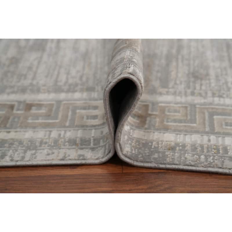 Machine Made Oriental Polyester Carpet Abstract Greys & Charcoal Distressed Area Rug - 7' 5'' X 5' 2''