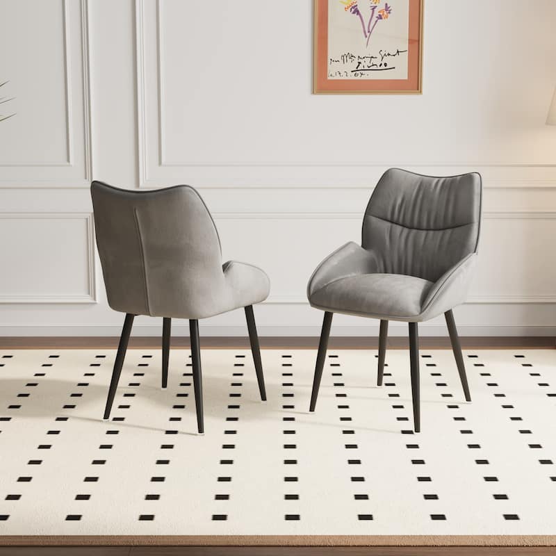 Dining Chairs Set of 2, Velvet Accent Chair Modern Kitchen Arm Chairs Upholstered Chair with Metal Legs for Kitchen