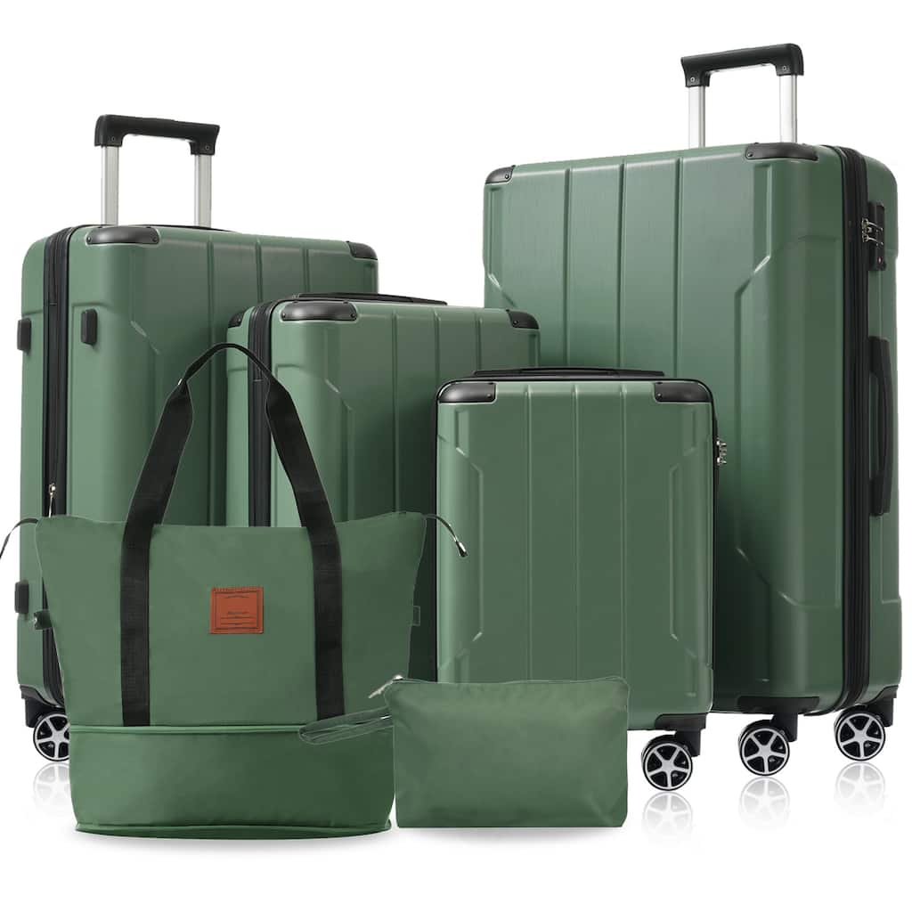 6-Piece, Modern Expandable Lightweight Luggage with 2 Wheels Telescopic Handle and TSA Lock, for Boarding Travel, Green