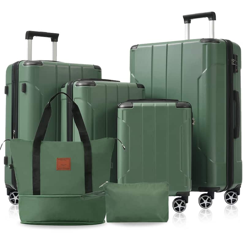 Hardshell Luggage Sets 6 Piece Suitcase Set, Expandable Lightweight Suitcases with Dual Wheels, TSA Lock for Men Women - Green