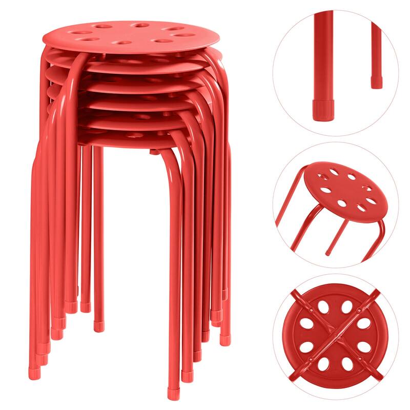Javlergo 6-Pack Plastic Stackable Stools, Portable 8 Holes Metal Round Top Stools for Kitchen/Classrom
