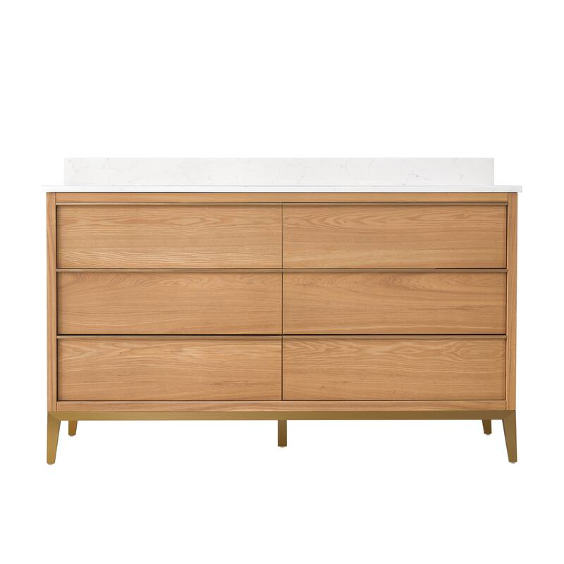 36"/48"/60" W Width Solid Wood Bathroom Vanity with Stain-resistant Carrera White Quartz Top and Sink