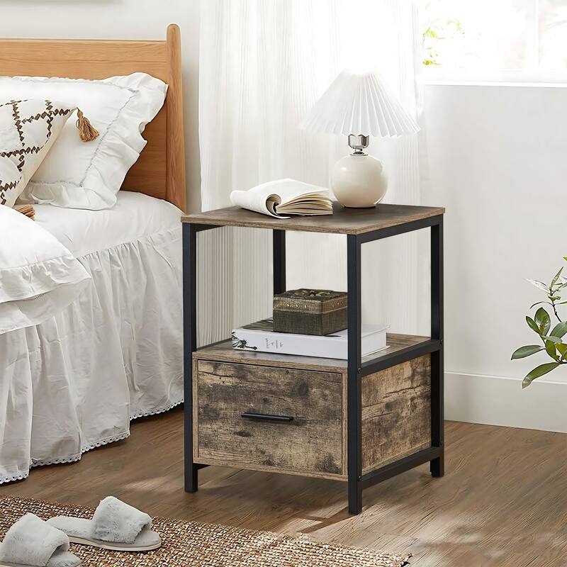 VECELO Nightstand Set of 1/2, Modern Square Side End Table, Living Room, Study Metal Frame