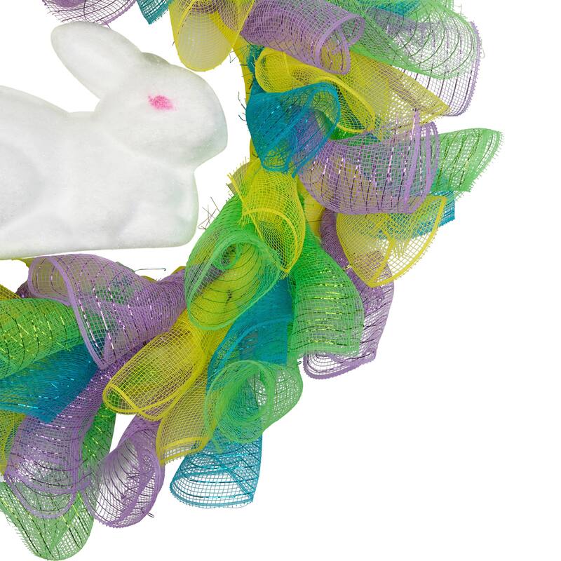 Pastel Deco Mesh Ribbon Easter Bunny Wreath - 24"