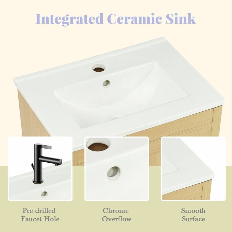20" Natural Wood Bathroom Vanity Cabinet with Sink, Soft Closing Door and Adjustable Shelve