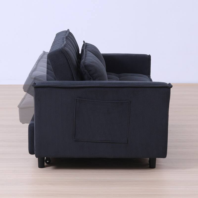 54" Double Buffer Broaching Sofa Bed, Corduroy, Dark Gray