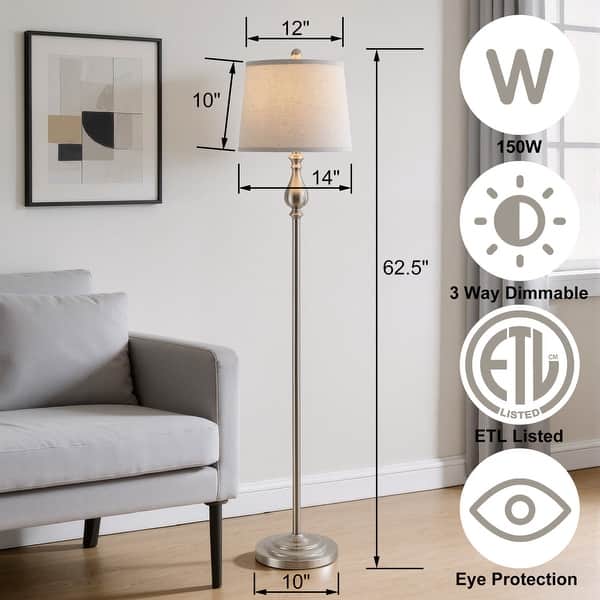 dimension image slide 1 of 3, Maxax 62.5" Black Metal Traditional Floor Lamp