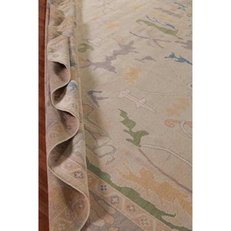Hand Knotted Oriental 100% Wool Carpet Transitional All-Over Beige & Ivories Oushak Area Rug - 12' 3'' X 9' 4''