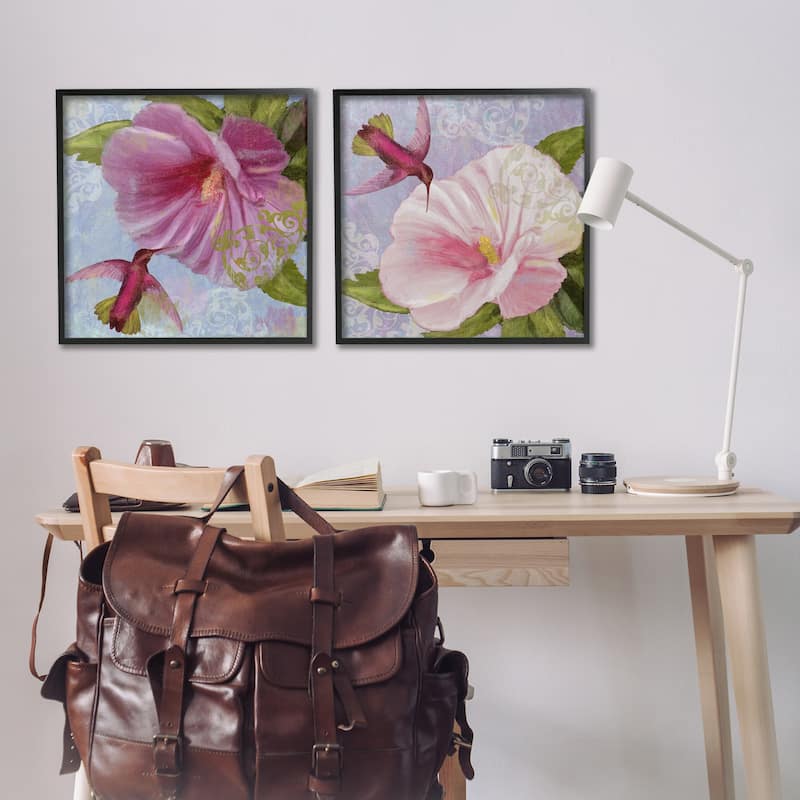 Stupell Hummingbirds & Poppy Bulbs Framed Giclee Art Design By Sasha (Set of 2)