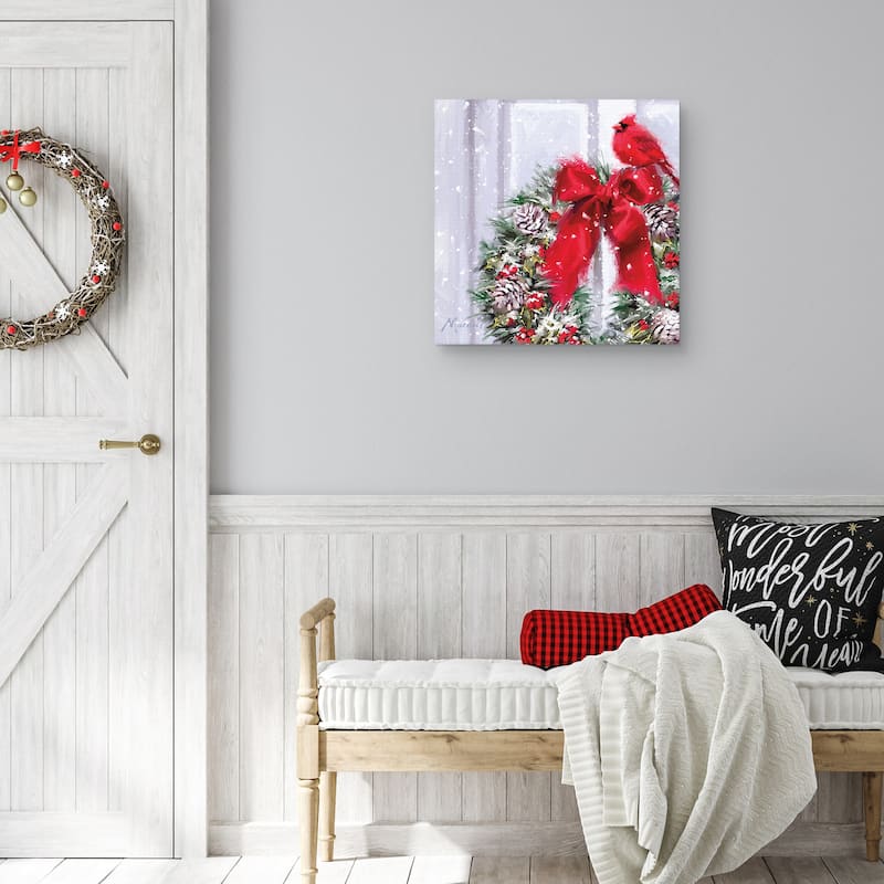 Cardinal on Wreath by The Macneil Studio Canvas Art Print