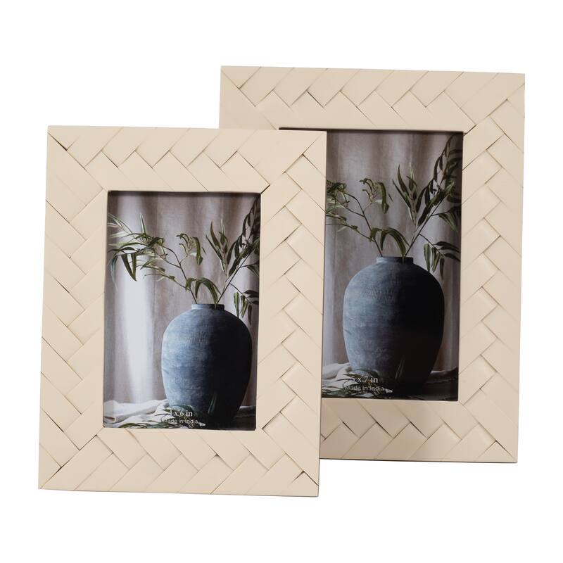 Sagebrook Home Woven Photo Frame, Contemporary Resin Ivory Decorative Picture Frame