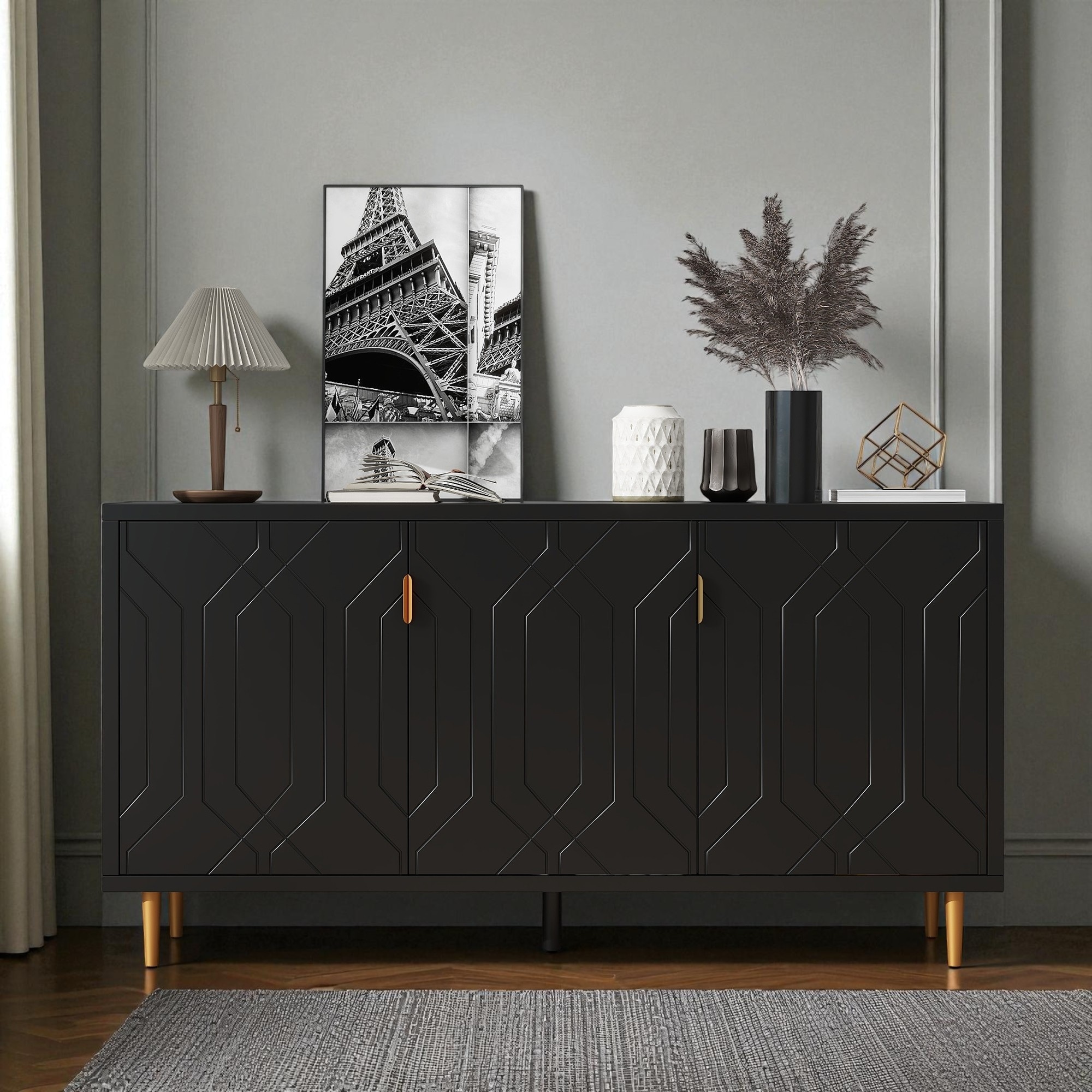 Modern 65'' TV Stand with 3 Doors, Adjustable Shelves & Metal Legs, White Entertainment Center for Living Room