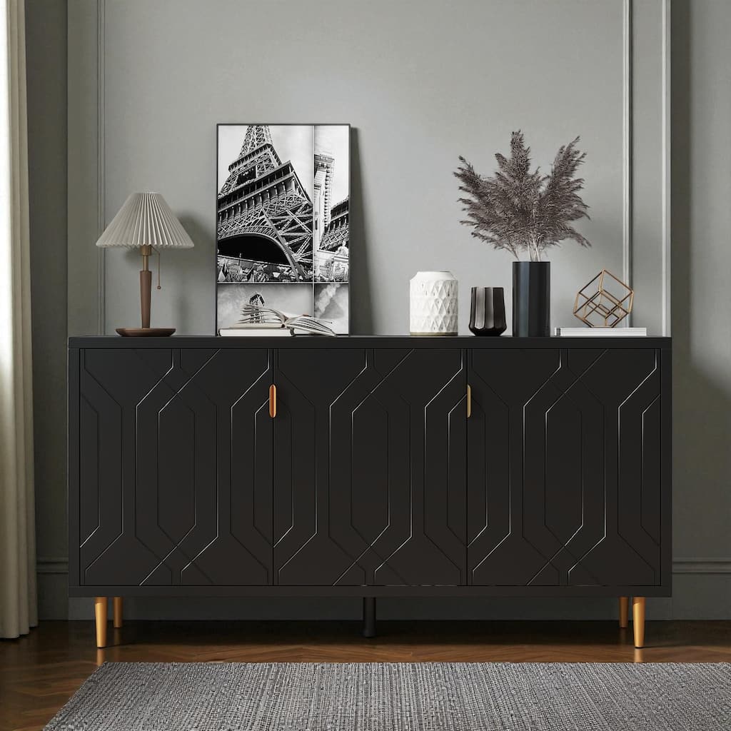 Modern 70'' TV Stand with 3 Doors, Adjustable Shelves & Metal Legs, White Entertainment Center for Living Room