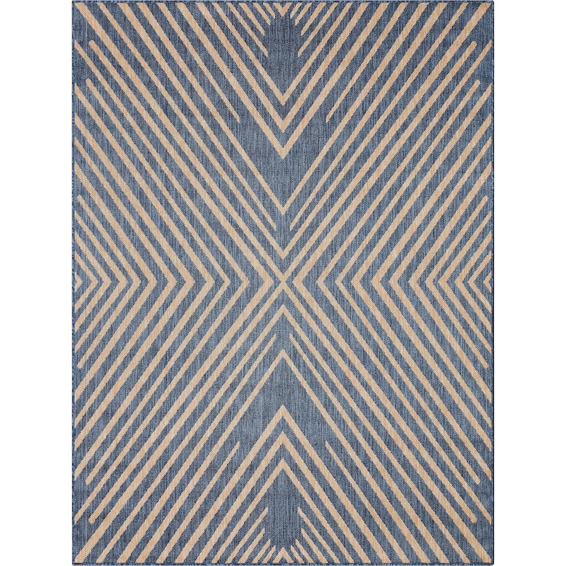 Well Woven Medusa Kesia Indoor Outdoor Striped Modern Area Rug - 5'3" x 7'3" - Blue