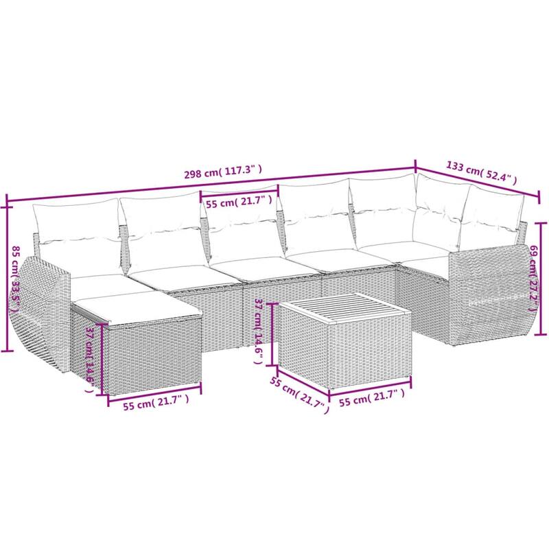 vidaXL 8 Piece Patio Sofa Set with Cushions Gray Poly Rattan