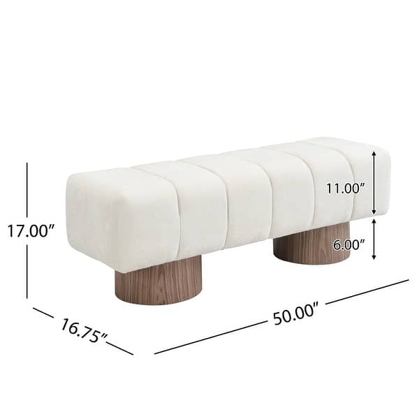 dimension image slide 1 of 4, 50"L Chenille Upholstered Bench with Wood Legs, No Assembly Needed, Multi-Functional Dining/Bedroom/Entryway Ottoman