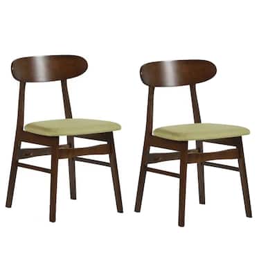 Brown/Green Fabric Upholstered Wood Frame Dining Chair, Set of 2, Sturdy Dining Chair for Dining Rooms - 17.5