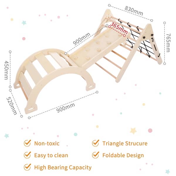 dimension image slide 1 of 3, Toddler Indoor Gym Playset 3-in-1 Wooden Climbing Toys