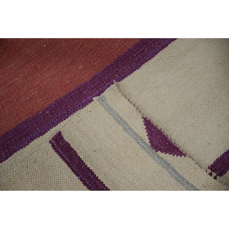 Hand Woven Oriental 100% Wool Carpet Southwestern Tribal Beige & Ivories Kilim Area Rug - 9' 11'' X 8' 3''