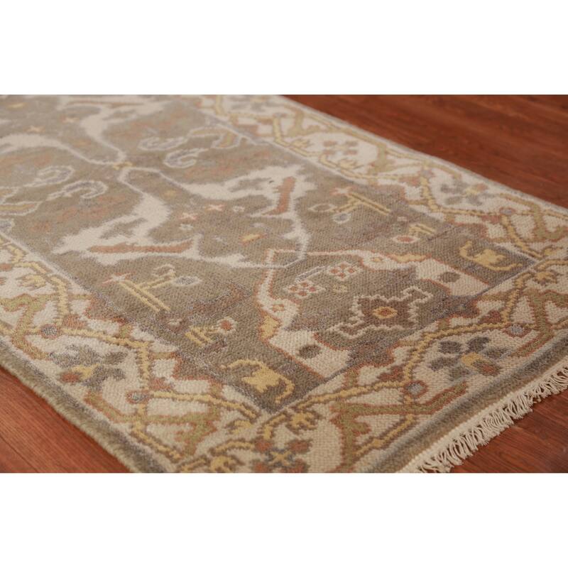 Light Brown Oushak Oriental Runner Rug Handmade Floral Wool Carpet - 2'8" x 10'0"