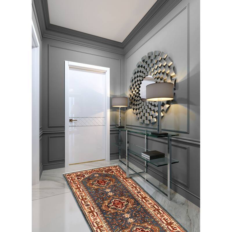 ECARPETGALLERY Hand-knotted Serapi Heritage Dark Blue Wool Rug - 2'6 x 9'10