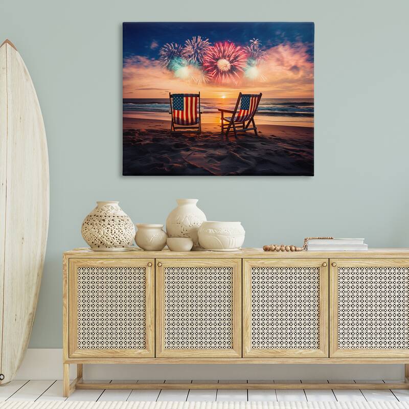 Stupell Summer Fireworks at Beach Canvas Wall Art Design By Arlington Prints
