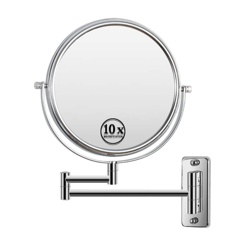 8 in. Small Round 10X HD Magnifying Double Sided Telescopic Bathroom Makeup Mirror - Chrome