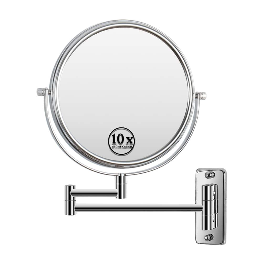 8 in. Small Round 10X HD Magnifying Double Sided Telescopic Bathroom Makeup Mirror