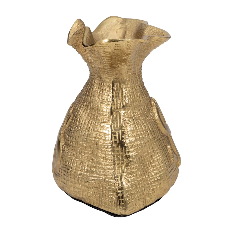 Modern Metal Money Bag Figurine Sculpture - 8", Gold & Metallic - 7.25"