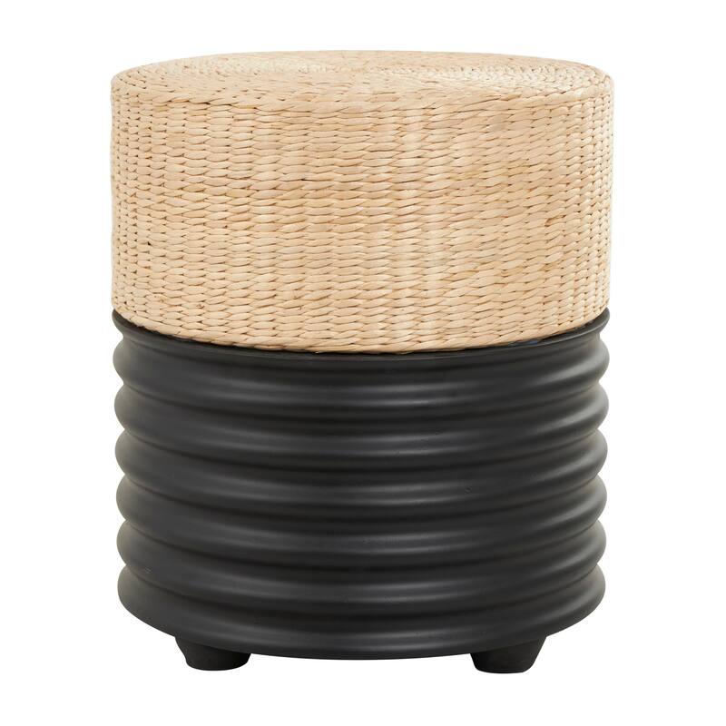 White or Black Wooden Handmade Woven Two-Toned Geometric Stool with Seagrass Top