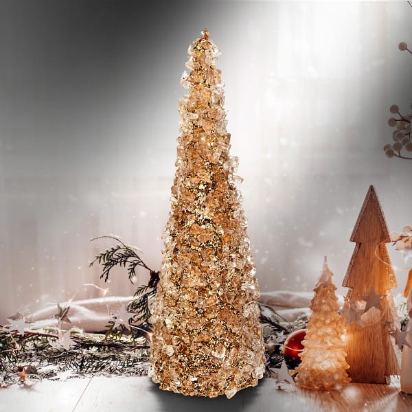 slide 2 of 6, 12" Metallic Chunky Iced Cone Tree Gold