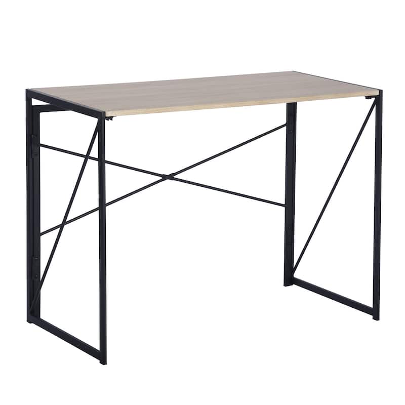 Homy Casa Folding Dining Table with Black Metal Frame and Wood Top