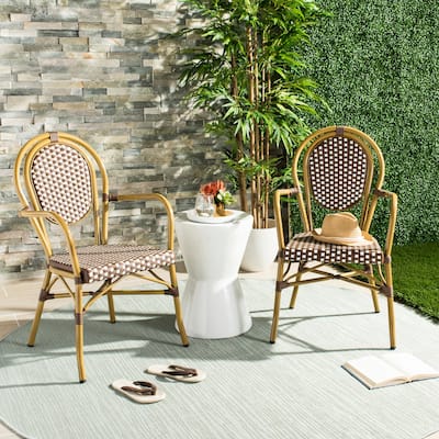 SAFAVIEH Rosen Bistro Stacking Brown/White Arm Chair (Set of 2) - 20" W x 23.5" D x 35" H