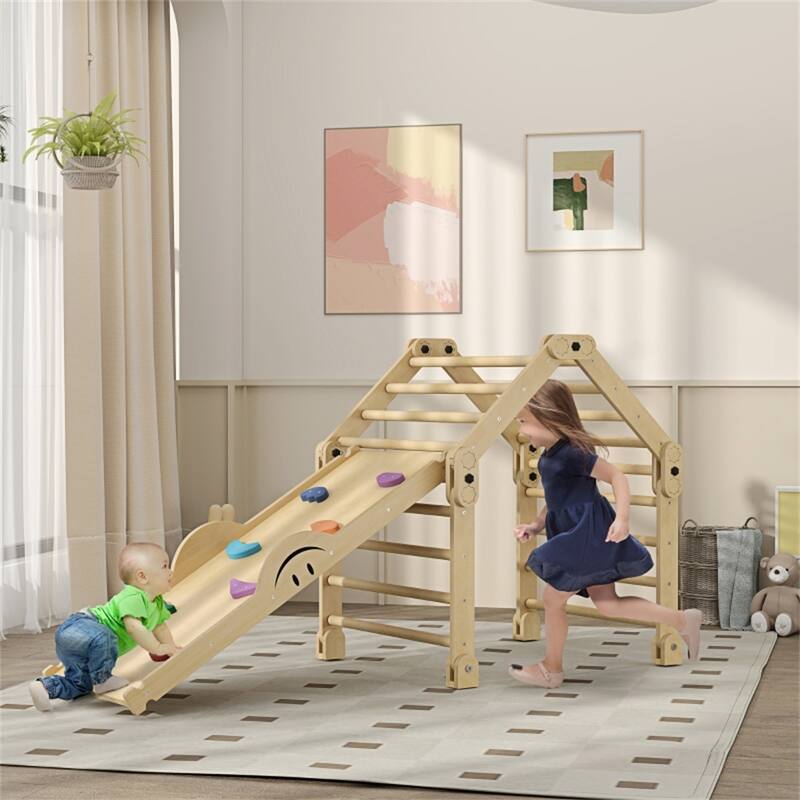 Multicolored 4-in-1 Kids Climber Slide Indoor Playset for Toddlers 18-48 Months Pinewood Adjustable Ramp Safe Play