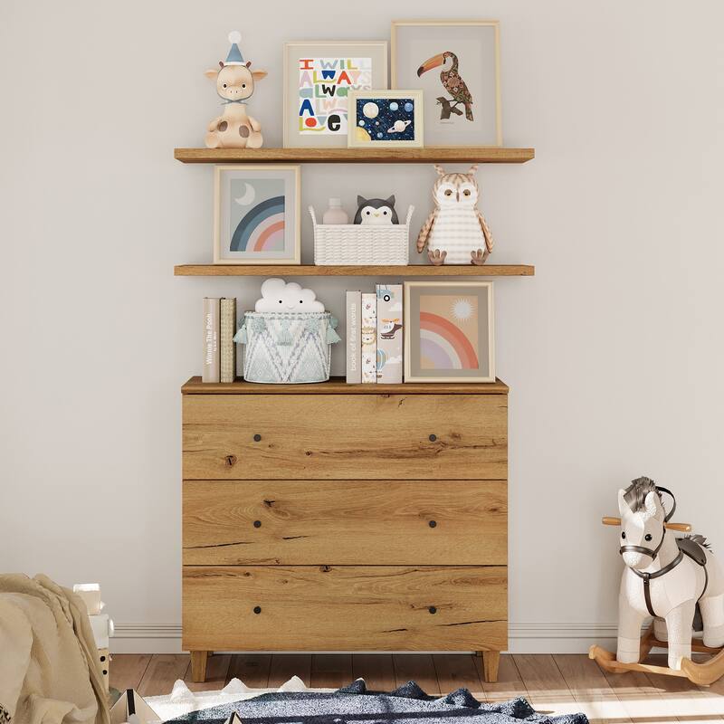 Wood Dresser with 3 Wide Drawers for Bedroom, Kids Room