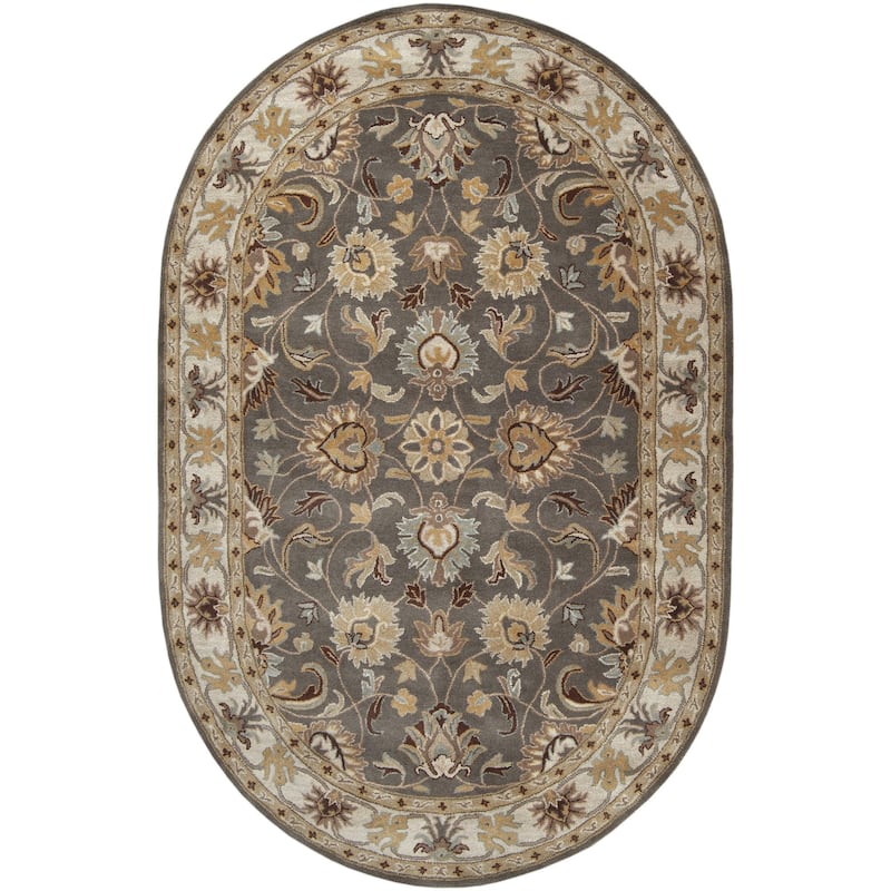 Livabliss Caesar Updated Traditional Border Area Rug. - 6' x 9' Oval - Grey/Beige