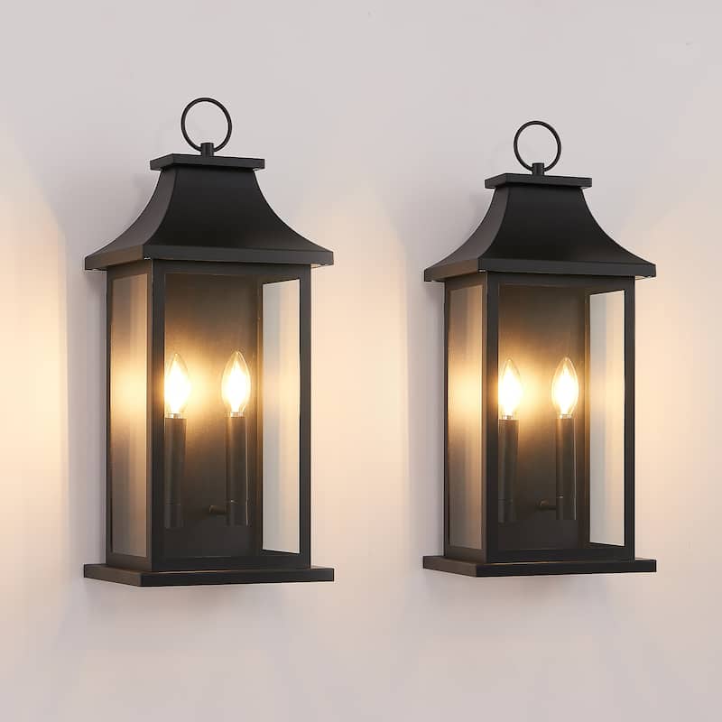 Outdoor Black Wall Lantern Sconce Light - 2-Pack